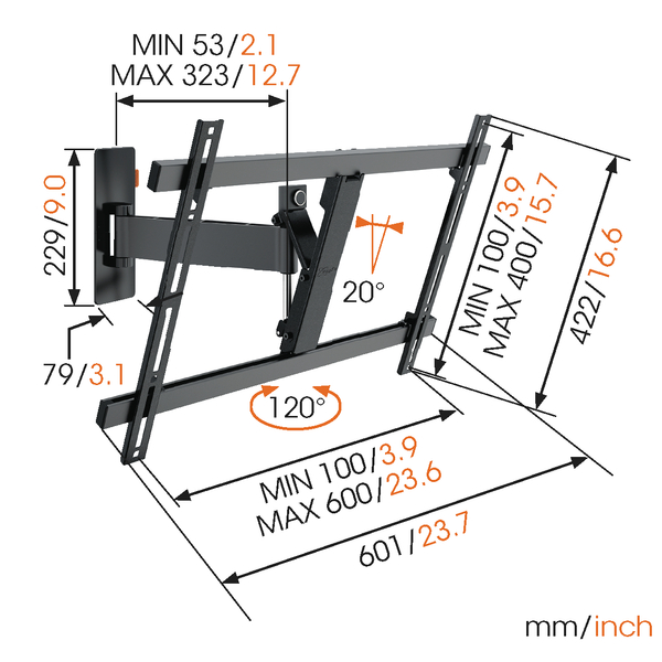 Vogel's WALL 3325 Sein&auml;teline Turn 120&deg;, 40-65&quot;, musta