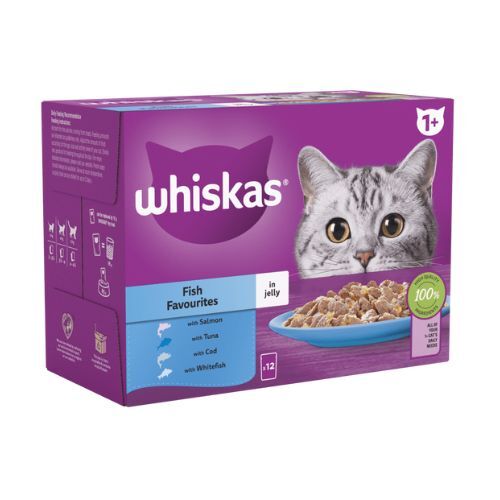 Whiskas Fish Favourites Jelly, Kissan m&auml;rk&auml;ruoka, Adult, 12 x 85 g