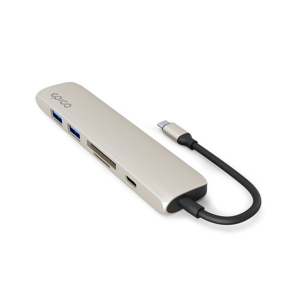 Epico 6in1 Aluminium Hub 100W USB-C PD, 2 &times; USB-A, HDMI, SD/Micro SD Card Slot 8K with USB-C Connector, Starlight Color
