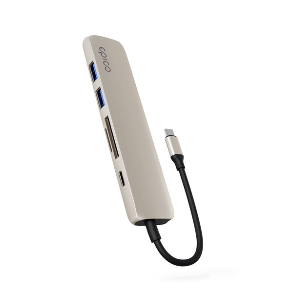 Epico 6in1 Aluminium Hub 100W USB-C PD, 2 &times; USB-A, HDMI, SD/Micro SD Card Slot 8K with USB-C Connector, Starlight Color