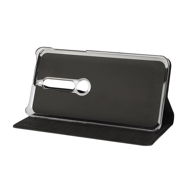 WAVE Book case kotelo RFID -suojauksella. Musta t&auml;sm&auml;istuva kotelo Nokia 6 2018. Kelkka l&auml;pin&auml;kyv&auml;. Kirjamalli. Paikat my&ouml;s maksukorteille. Materiaali laadukast