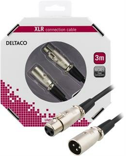 DELTACO XLR-&auml;&auml;nikaapeli, 3-pin ur - 3-pin na, 3m, musta
