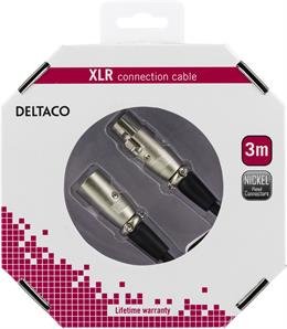 DELTACO XLR-&auml;&auml;nikaapeli, 3-pin ur - 3-pin na, 3m, musta