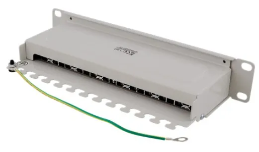 DELTACO 10" patchpanel, 12xRJ45, Cat6a, STP, 10Gbps, metall, grå