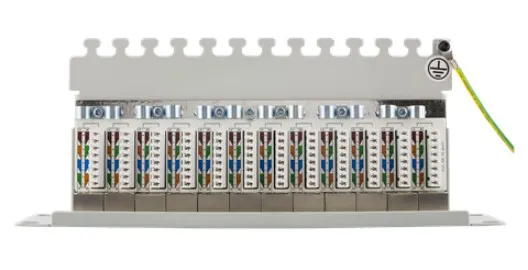 DELTACO 10" patchpanel, 12xRJ45, Cat6a, STP, 10Gbps, metall, grå