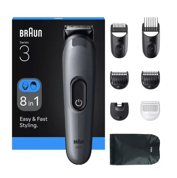 Braun All-in-One Series 3 AIO3540 laddningsbar, tv&auml;ttbar, sladdl&ouml;s h&aring;rtrimmer, gr&aring;