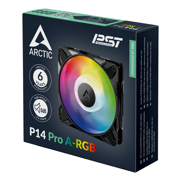 ARCTIC P14 Pro Reverse PWM ARGB Fan, Fluid Dynamic Bearing, 140mm, Black
