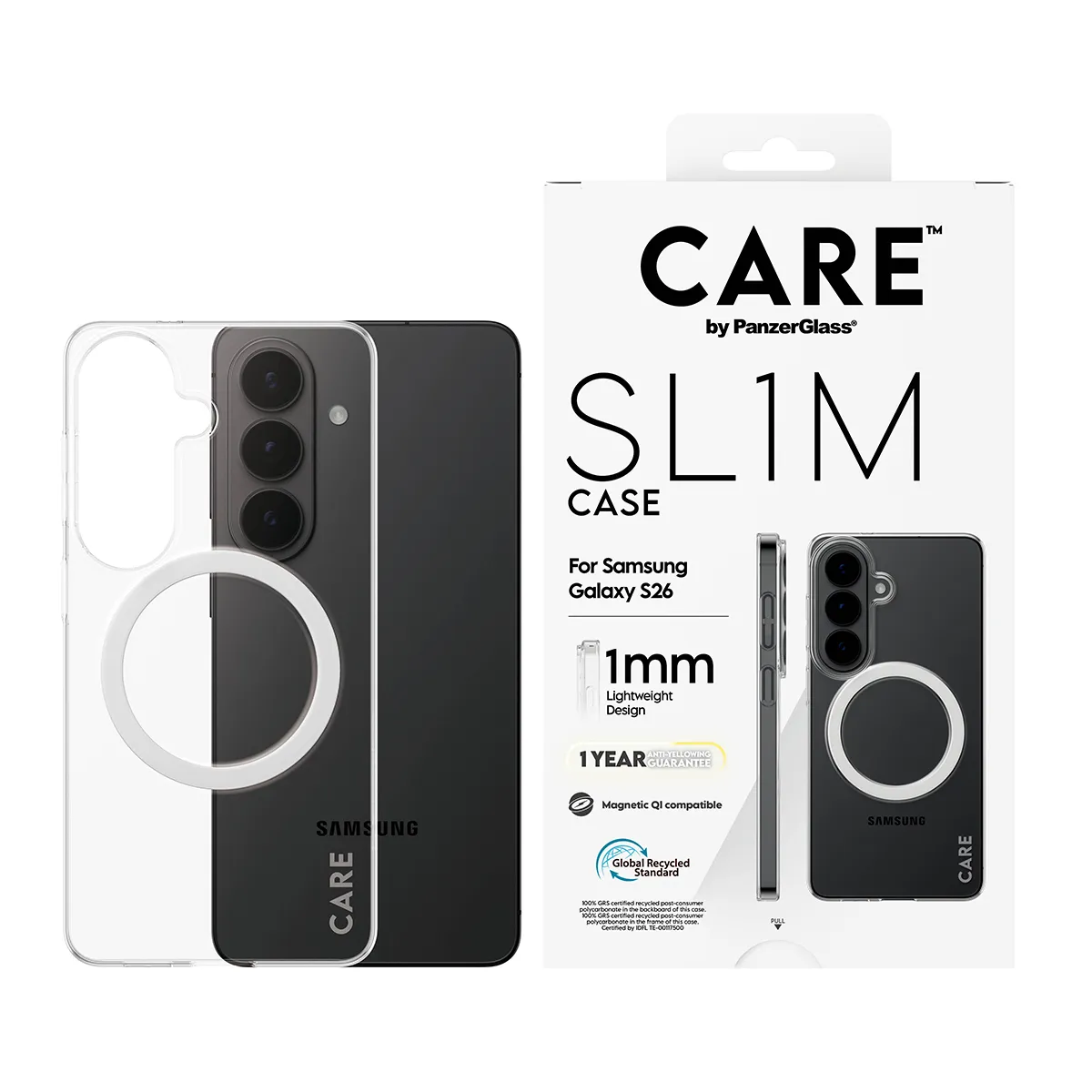 PanzerGlass CARE SL1M Case for Galaxy S26, Transparent