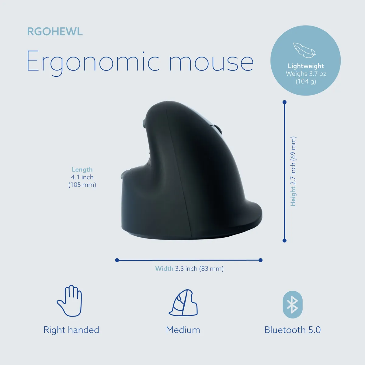 R-Go HE Break Wireless Ergonomic Mouse, Black