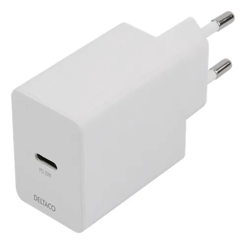 Deltaco PD 20W USB-C - charger with cable, White, 1m