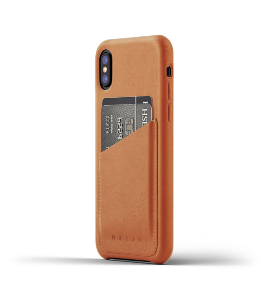 Mujjo Leather Case, iPhone X - pl&aring;nboksfodral, Brun