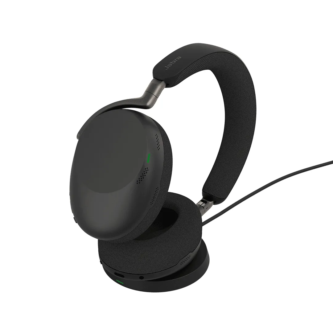 Jabra Evolve3 85 MS Stereo tr&aring;dl&ouml;s headset + USB-A-adapter och laddningsst&auml;ll, svart