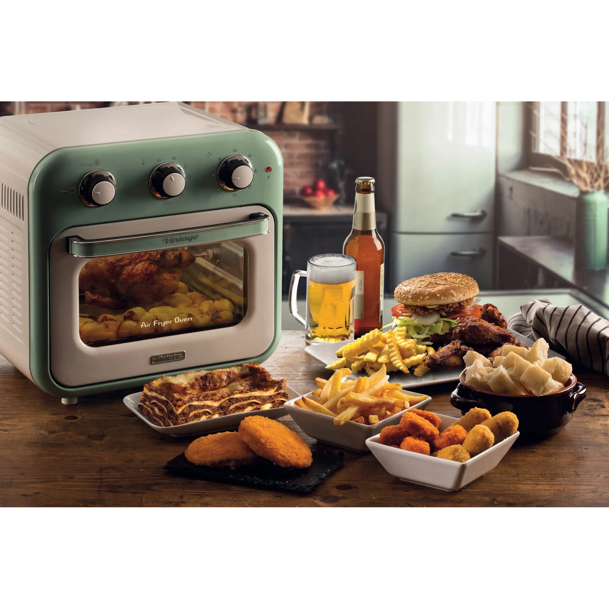 Ariete 3-in-1 Vintage Air Fryer - airfryer and mini oven, Green, 16L