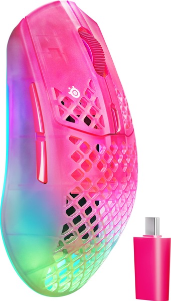 SteelSeries Aerox 3 Wireless Gen 2 Wireless Gaming Mouse, Transparent, Magenta
