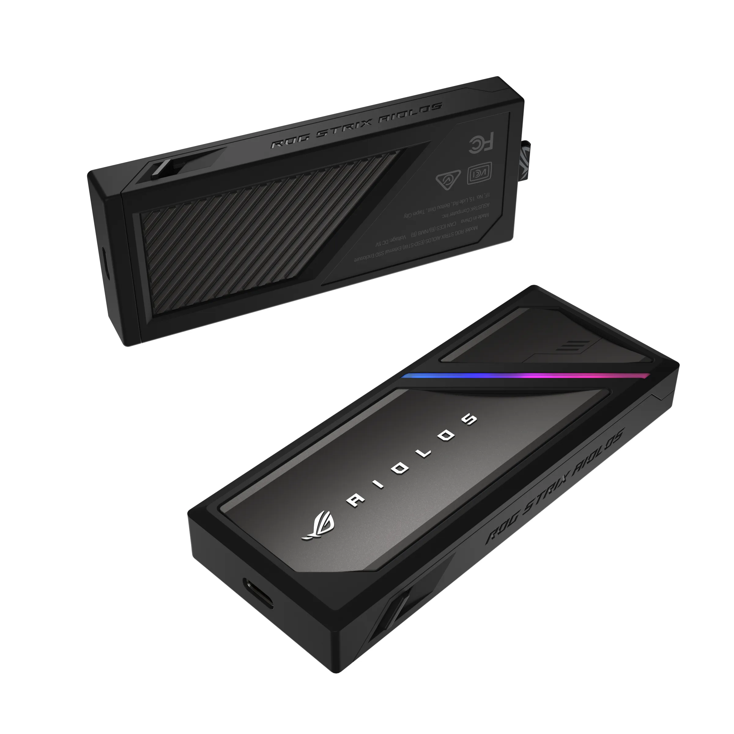 ASUS ROG Strix Aiolos M.2 NVMe/SATA SSD-kapsling, USB-C, USB 3.2 Gen 2x2, svart