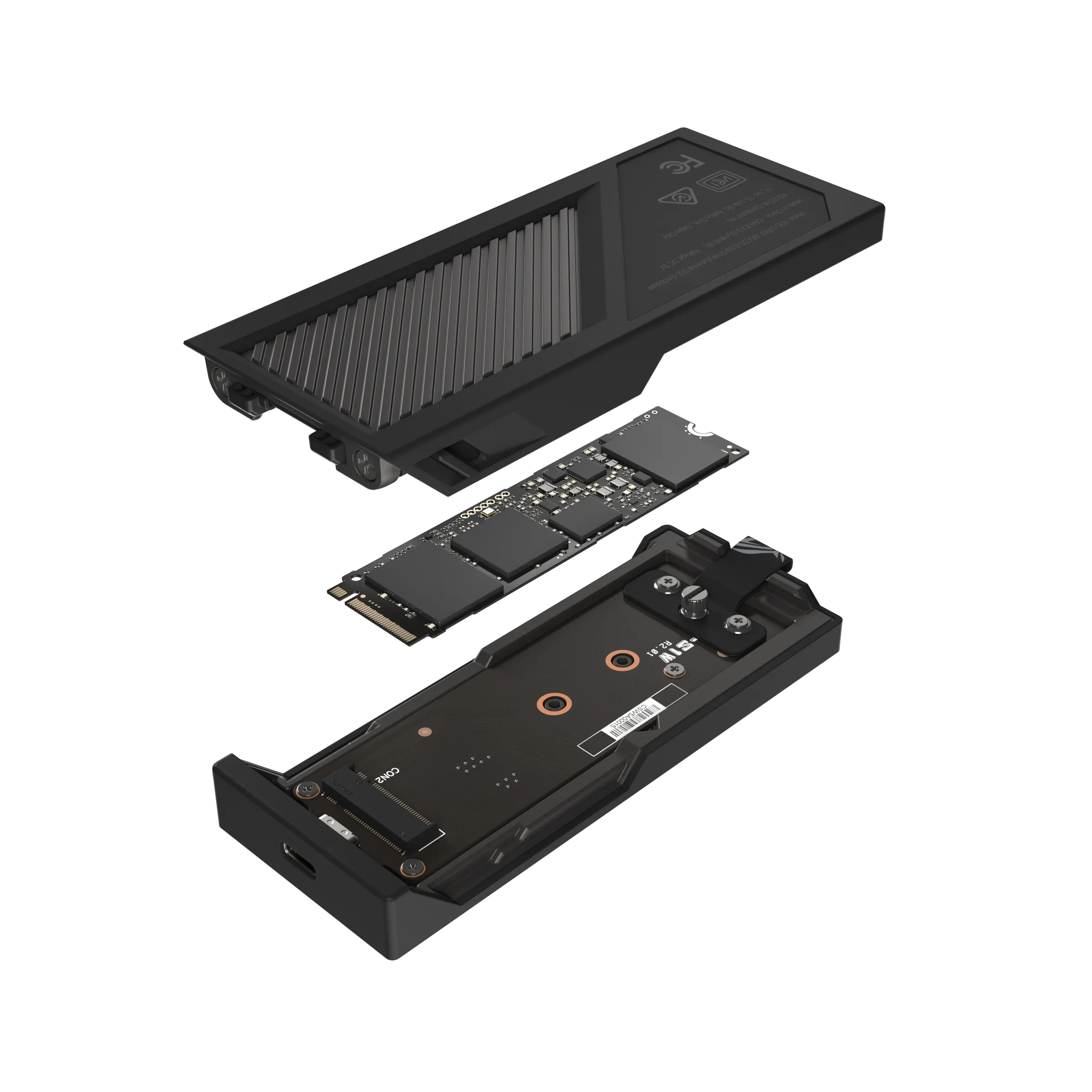 ASUS ROG Strix Aiolos M.2 NVMe/SATA SSD-kapsling, USB-C, USB 3.2 Gen 2x2, svart