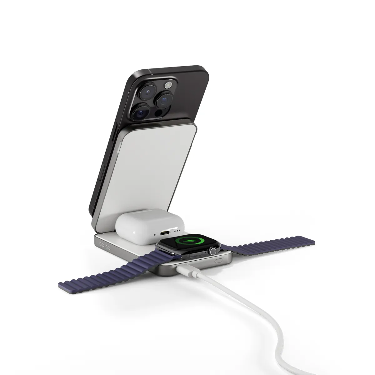 Epico UltraBase 4in1 8000mAh Fold Power Bank  &amp;  Wireless Charging Stand | White | Qi2  &amp;  MagSafe Compatible