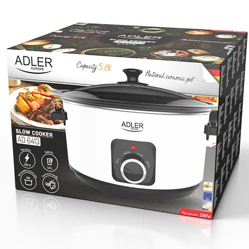 Adler AD 6413W Slowcooker 5,8 Liter 290 Watt Vit