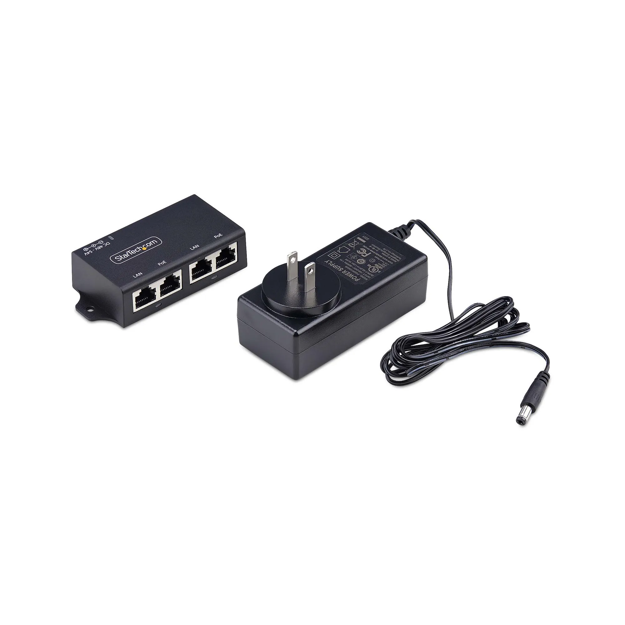 STARTECH.COM 2-Port PoE+ Injector 10/100/1000Mbps PoE/PoE+ 802.3af/at 4x 10/100/1000BASE-T RJ45 30W Wall Mountable