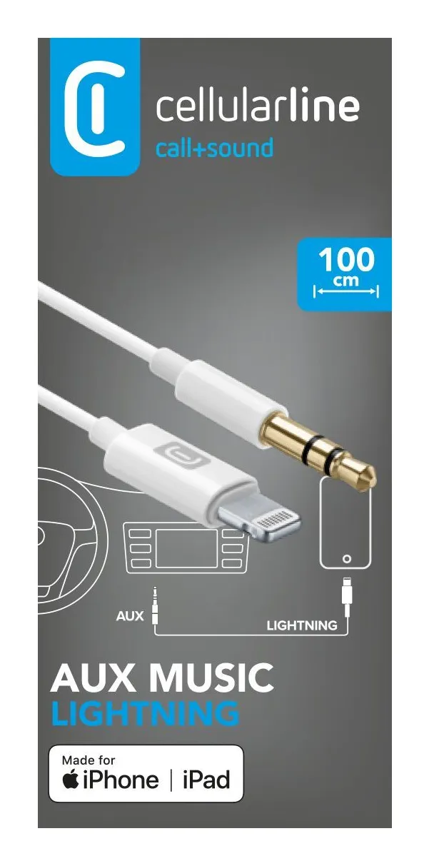 Cellular Line Lightning - 3.5mm -kaapeli, 1 m, Valkoinen