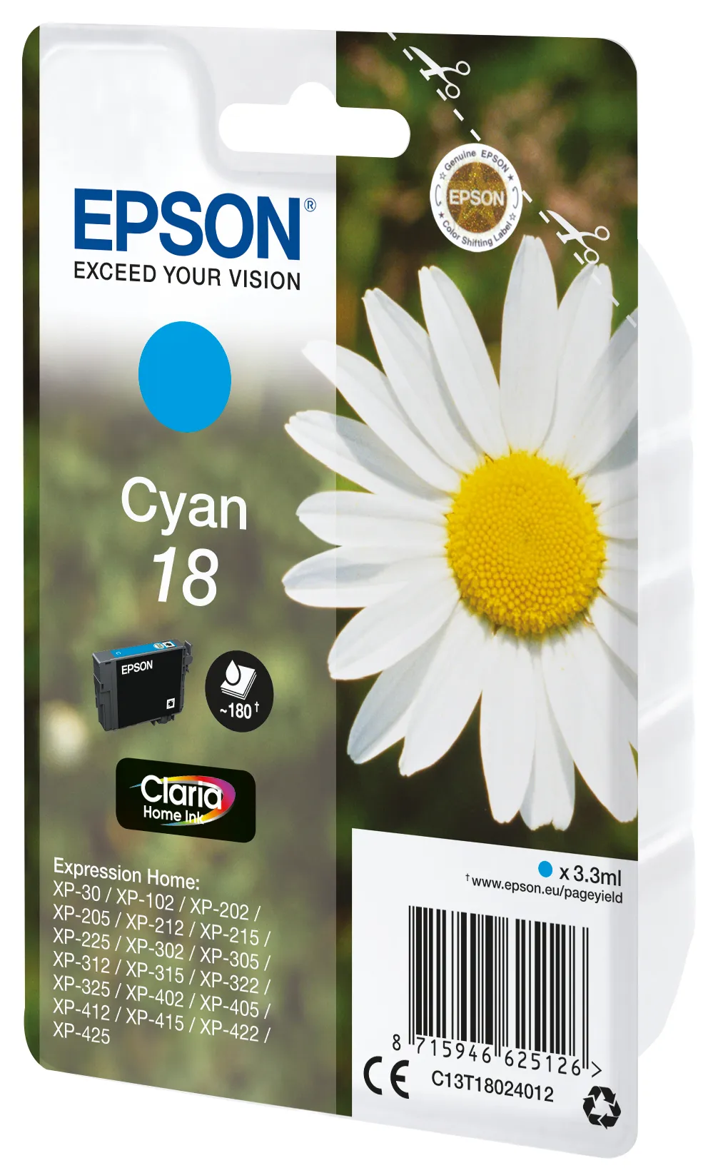 Epson T1802 ink cartridge, 3.3 ml, Cyan