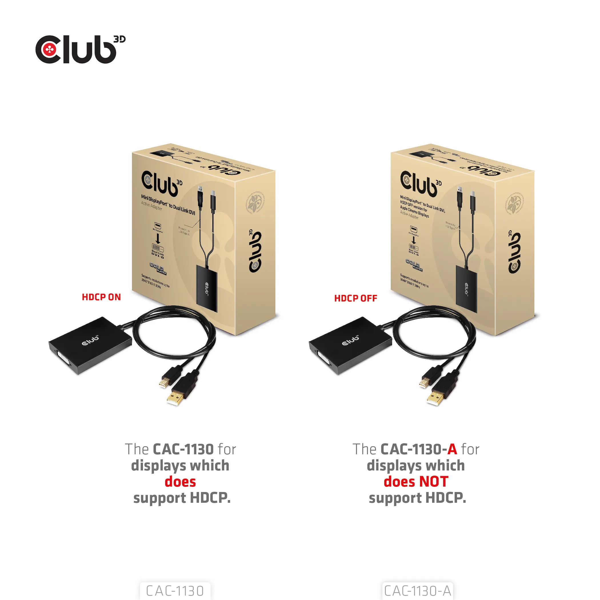 Club 3D Mini DisplayPort - Dual Link DVI, HDCP OFF version for Apple Cinema display - adapter, Black, 0.6m