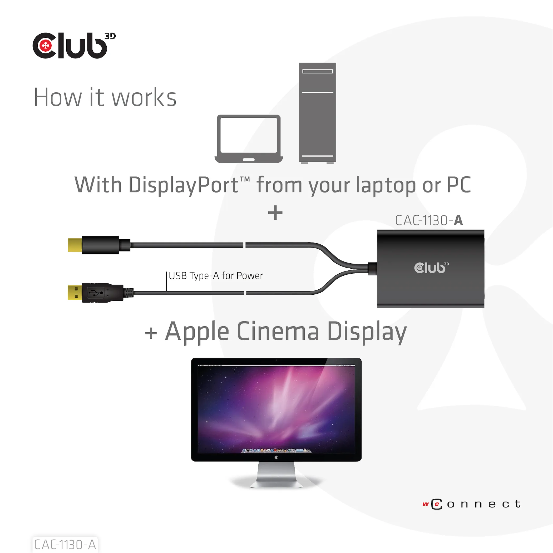 Club 3D Mini DisplayPort - Dual Link DVI, HDCP OFF version for Apple Cinema display - adapter, Black, 0.6m