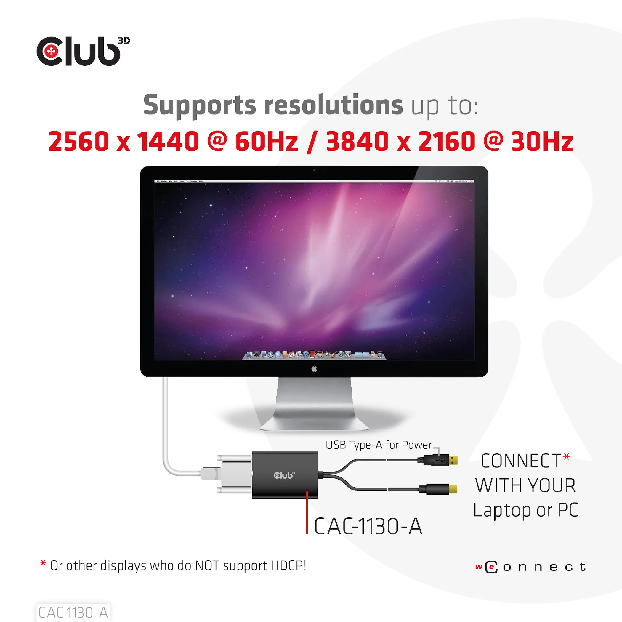 Club 3D Mini DisplayPort - Dual Link DVI, HDCP OFF version for Apple Cinema display - adapter, Black, 0.6m
