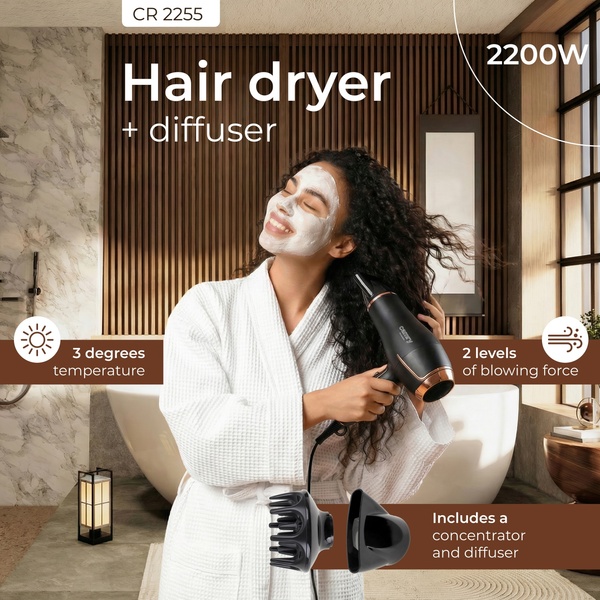 ADLER Camry CR 2255 2000W Hair Dryer, Black/Gold