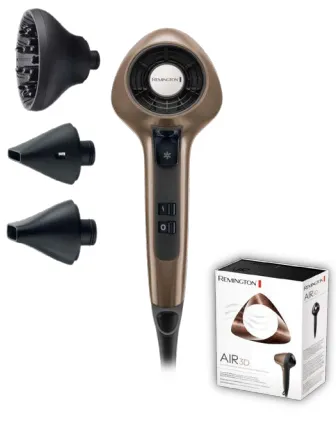 Remington D7777 Air3D -hair dryer, black/brown
