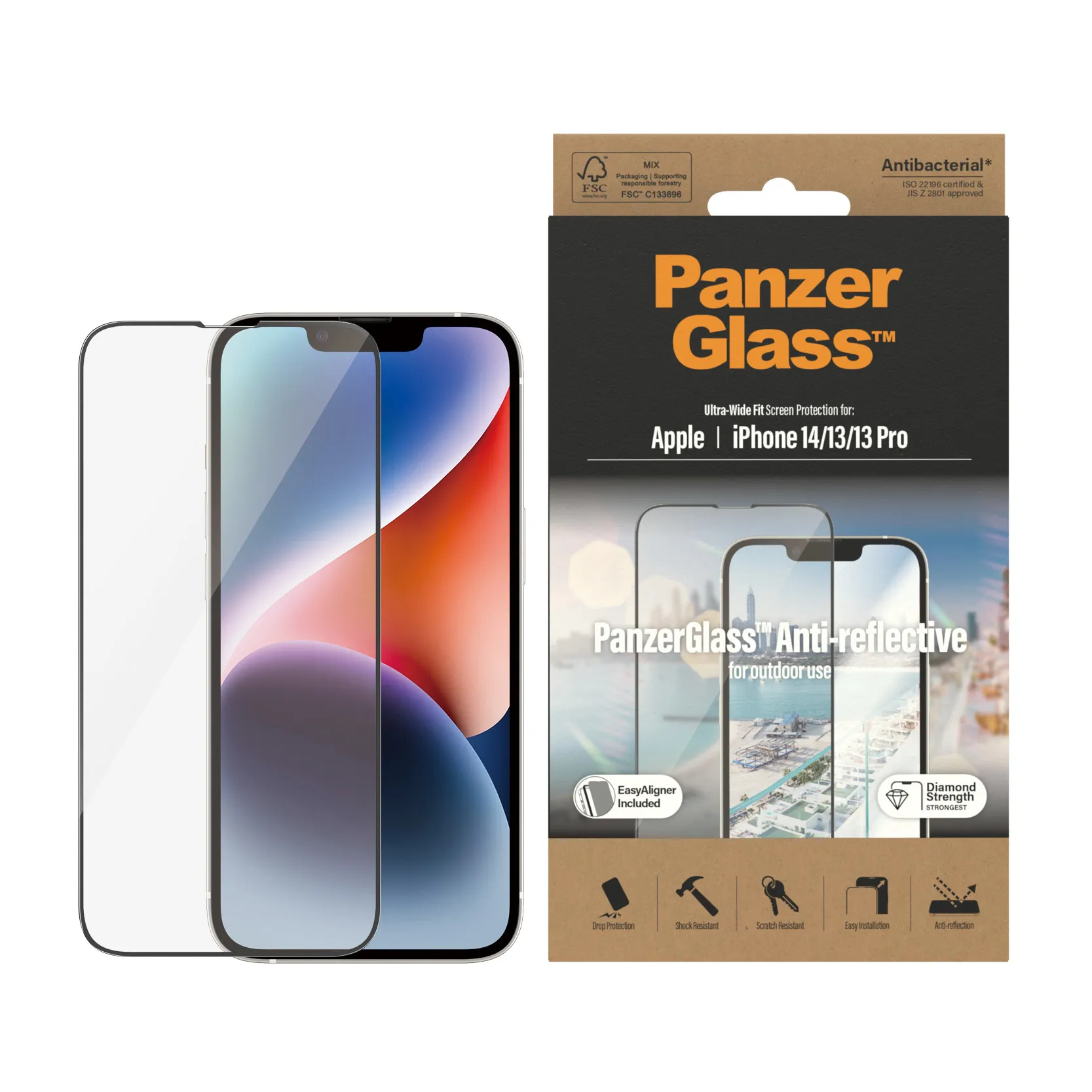 PanzerGlass Ultra-Wide Fit, Anti-Reflective, iPhone 14/13, 13 Pro - Screen Glass