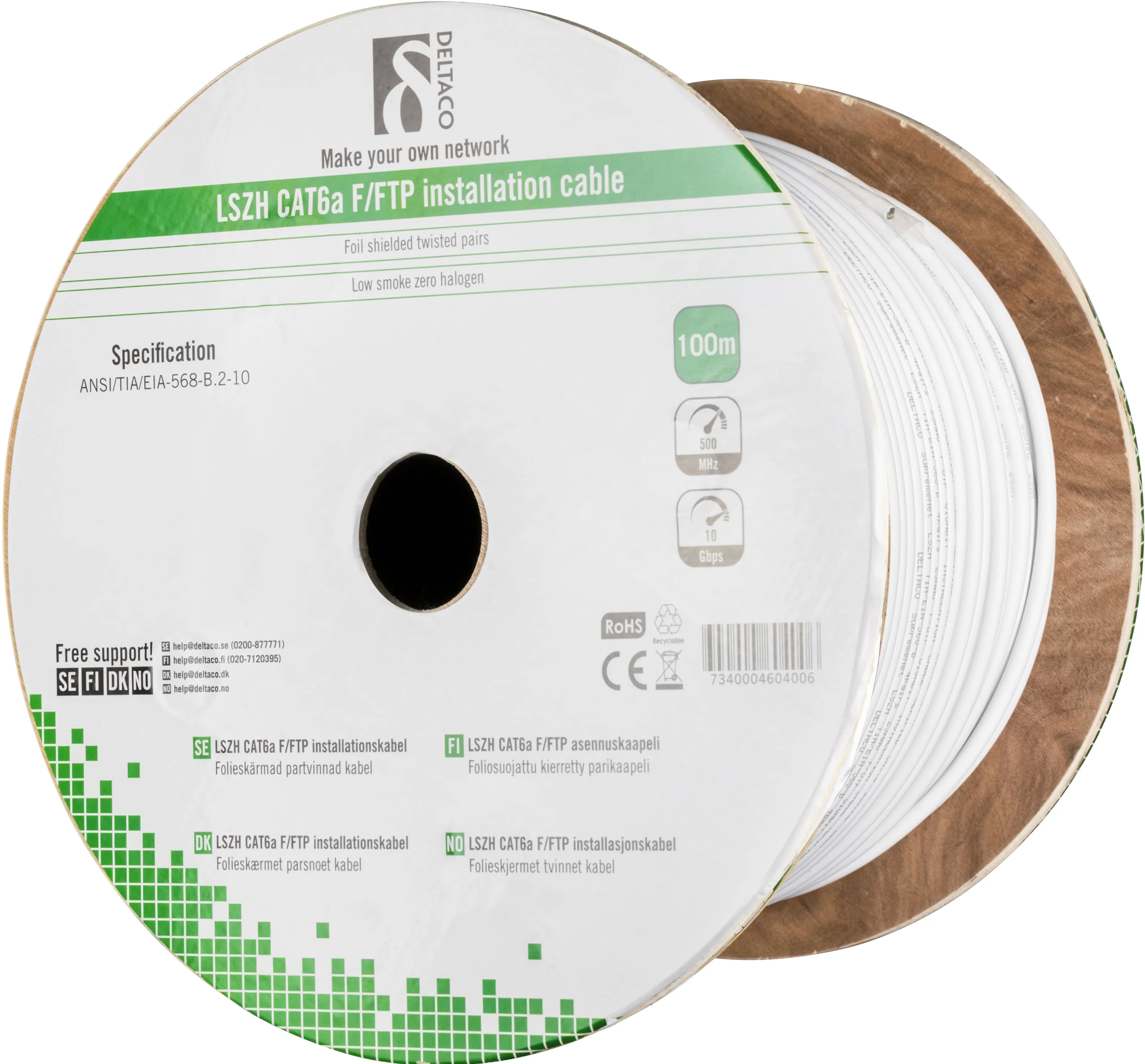 Deltaco Cat6a F/FTP 100m Network Cable, White