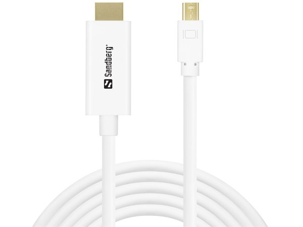 Sandberg mini DisplayPort &ndash; HDMI 1.4 -kaapeli, 2 m, Valkoinen