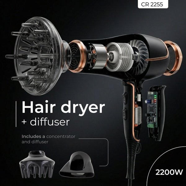 ADLER Camry CR 2255 2000W Hair Dryer, Black/Gold