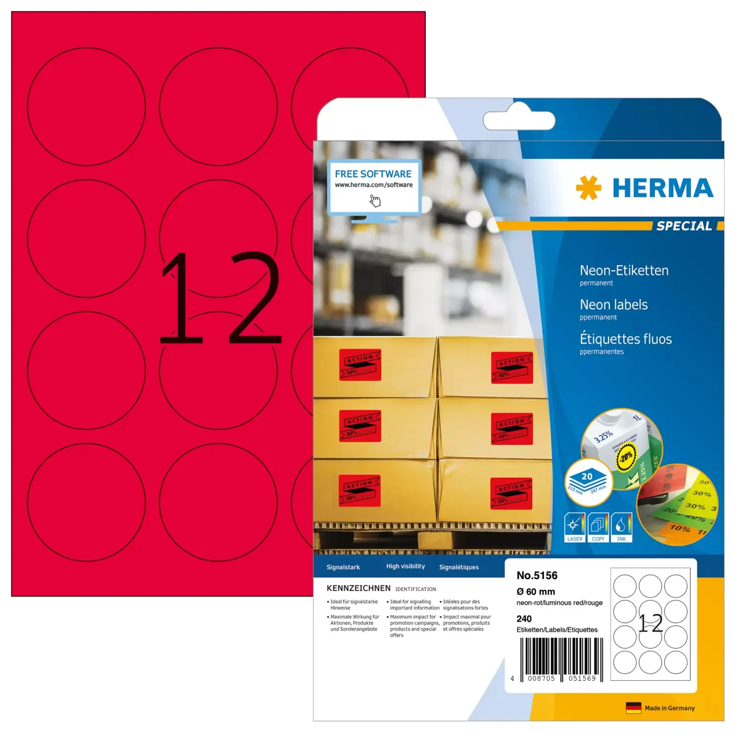 Herma label Special &oslash;60 neon red (240)