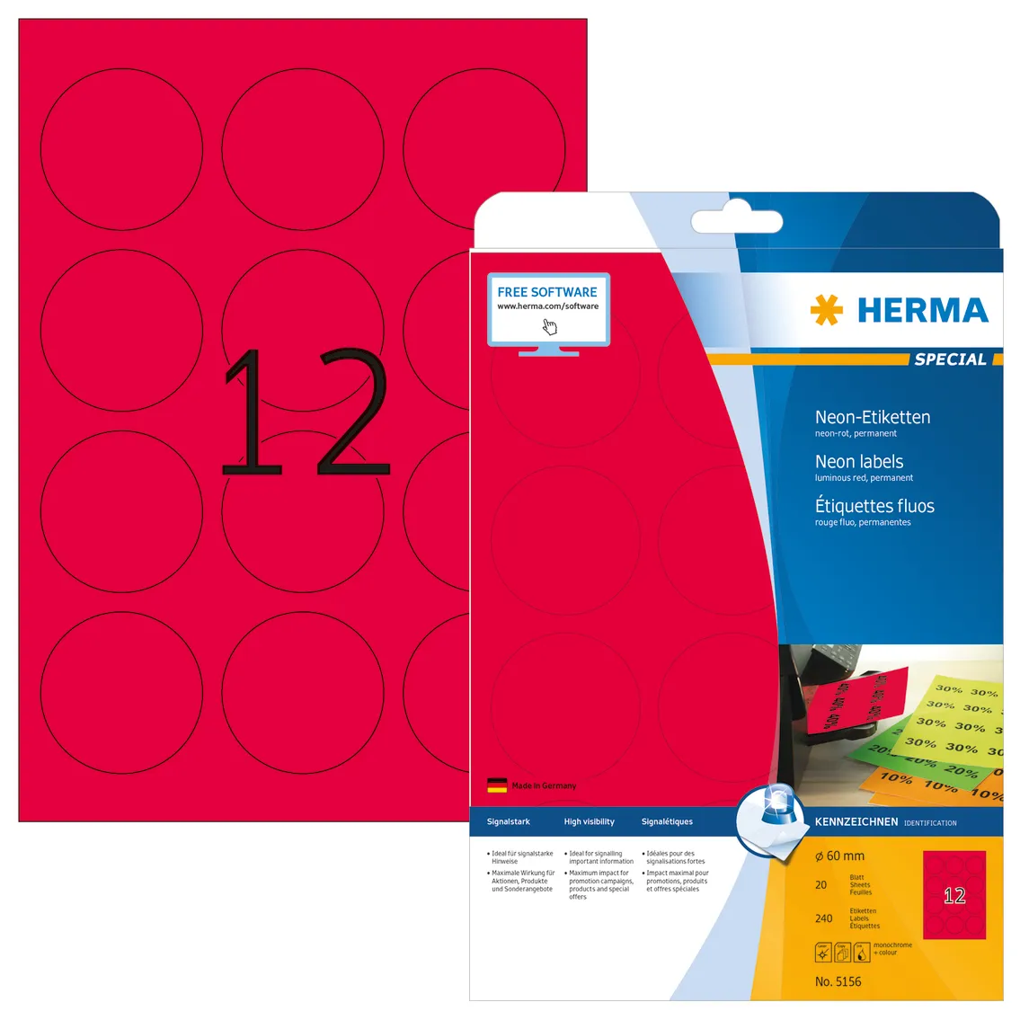 Herma label Special &oslash;60 neon red (240)