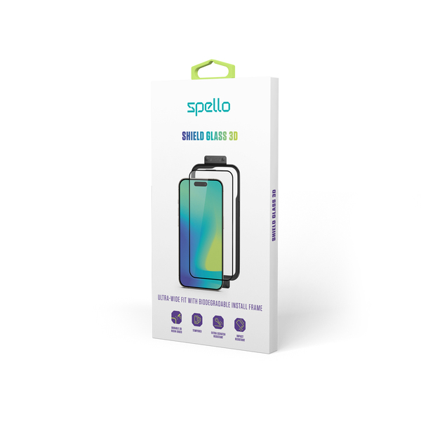 Spello Shield Glass 3D for iPhone 16 Pro with install frame