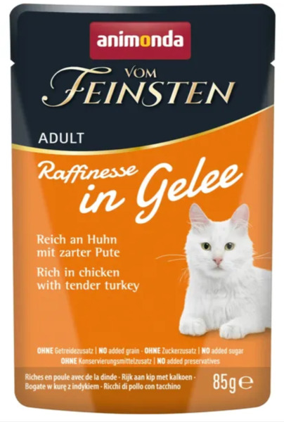 Animonda Vom Feinsten Adult Raffinesse in Jelly - Rich in Chicken with Turkey, V&aring;tfoder f&ouml;r katt, 85 g