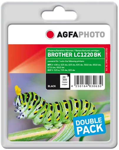 AGFAPHOTO LC1220BKBP2DR kit med bl&auml;ckpatroner, svart, 2 st