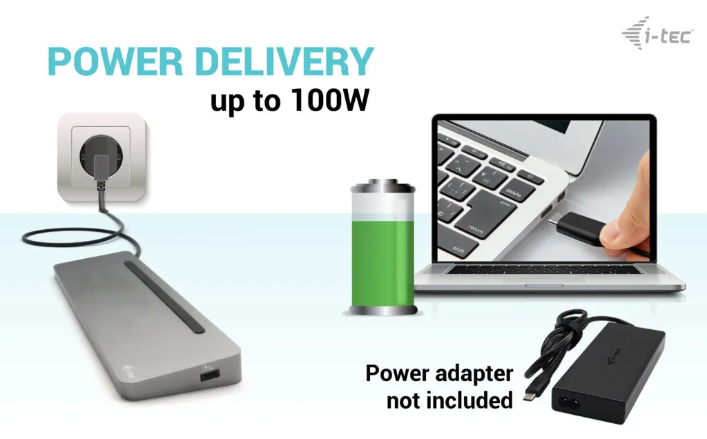 I-Tec USB-C Ergo 3x 4K Display Docking Station with Power Delivery 100 W + i-tec Universal Charger 100 W