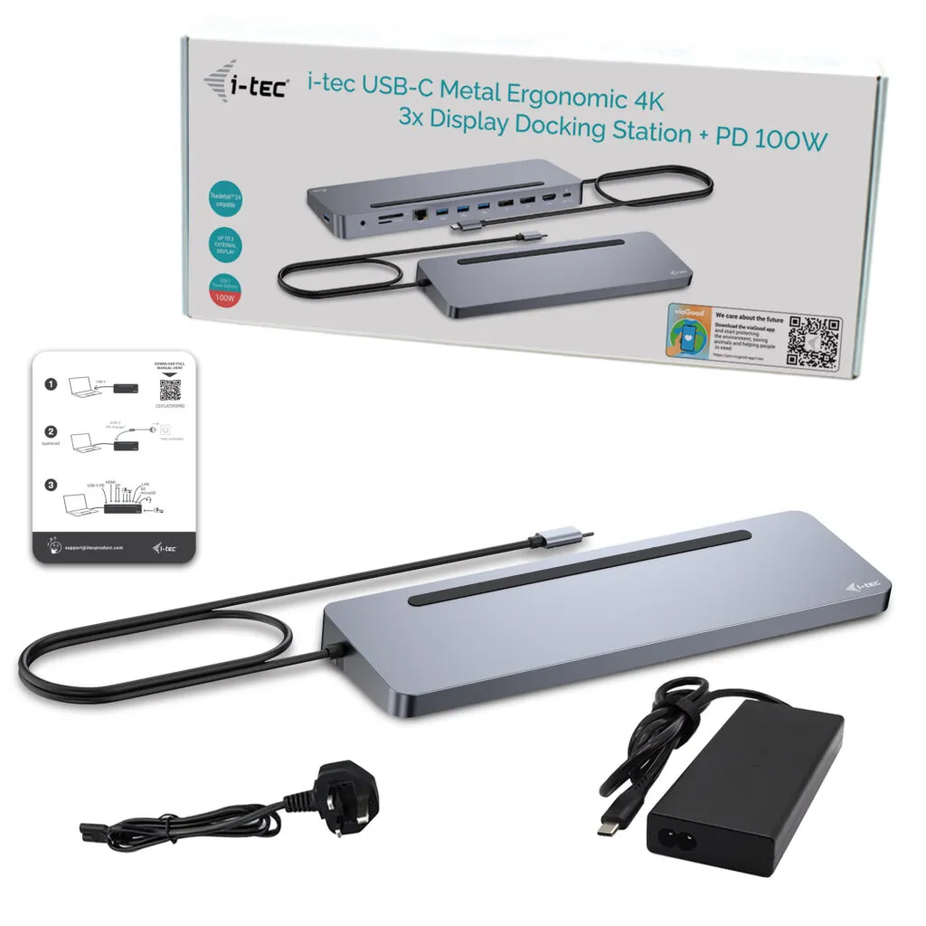 I-Tec USB-C Ergo 3x 4K Display Docking Station with Power Delivery 100 W + i-tec Universal Charger 100 W