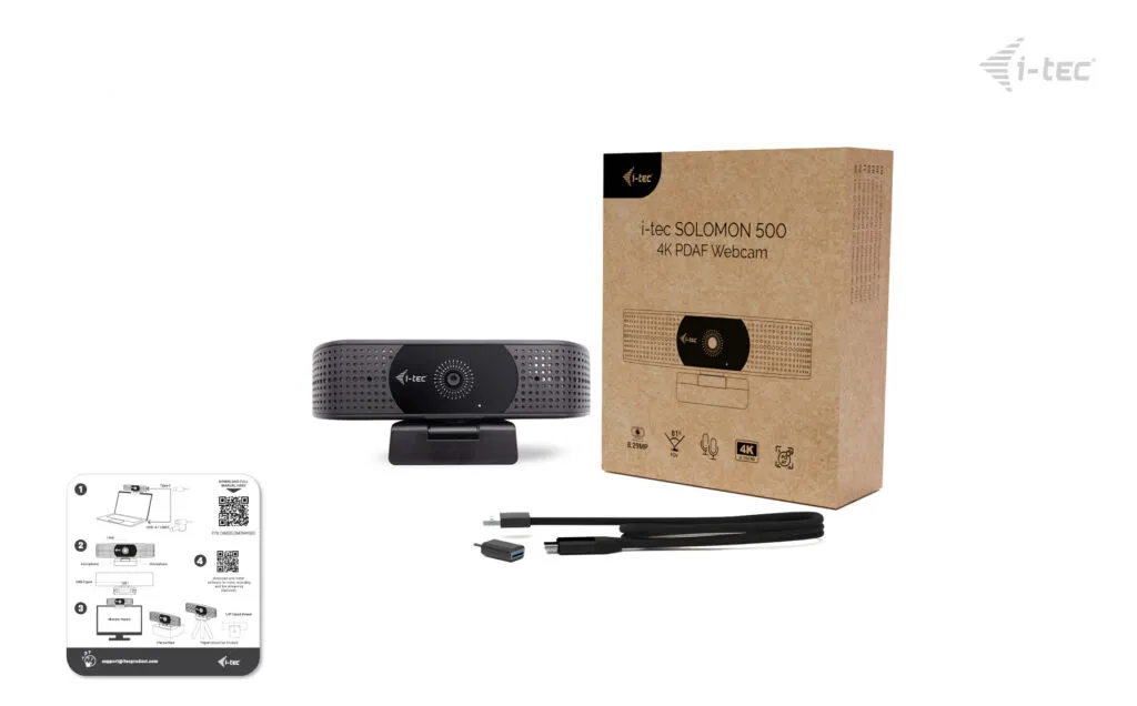 I-tec Solomon 500 4K UHD, automaattitarkennus -webkamera + kaksoismikrofoni, musta