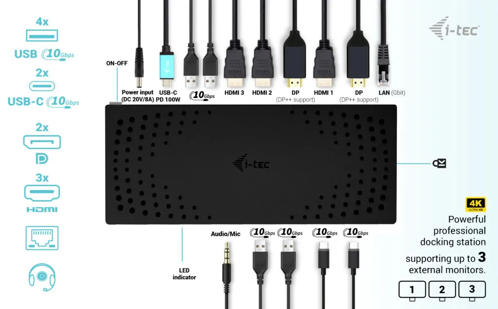 I-Tec SB 3.0 / USB-C / Thunderbolt, 3x 4K Gen 2 + Power Delivery 100W - docking station