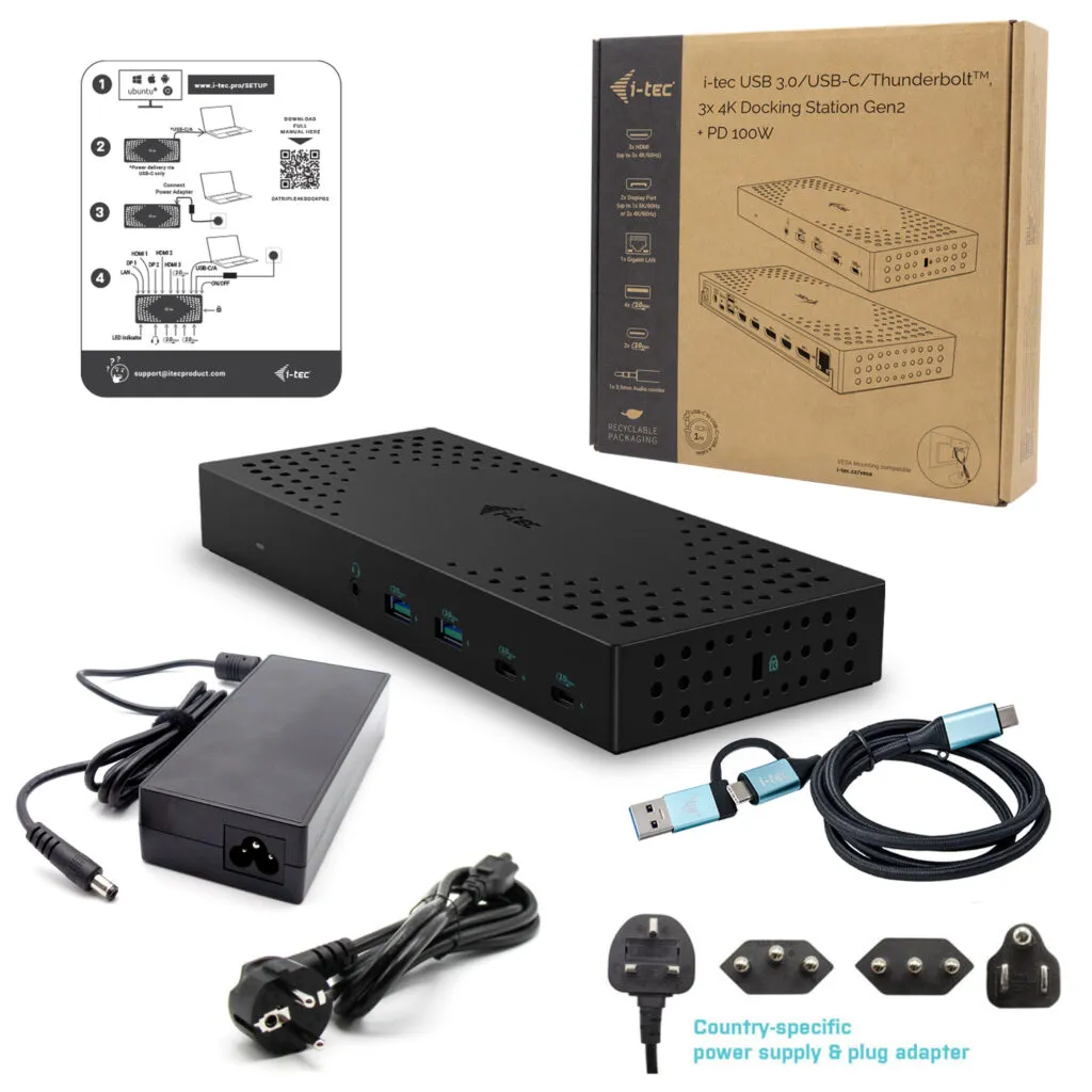 I-Tec SB 3.0 / USB-C / Thunderbolt, 3x 4K Gen 2 + Power Delivery 100W - docking station