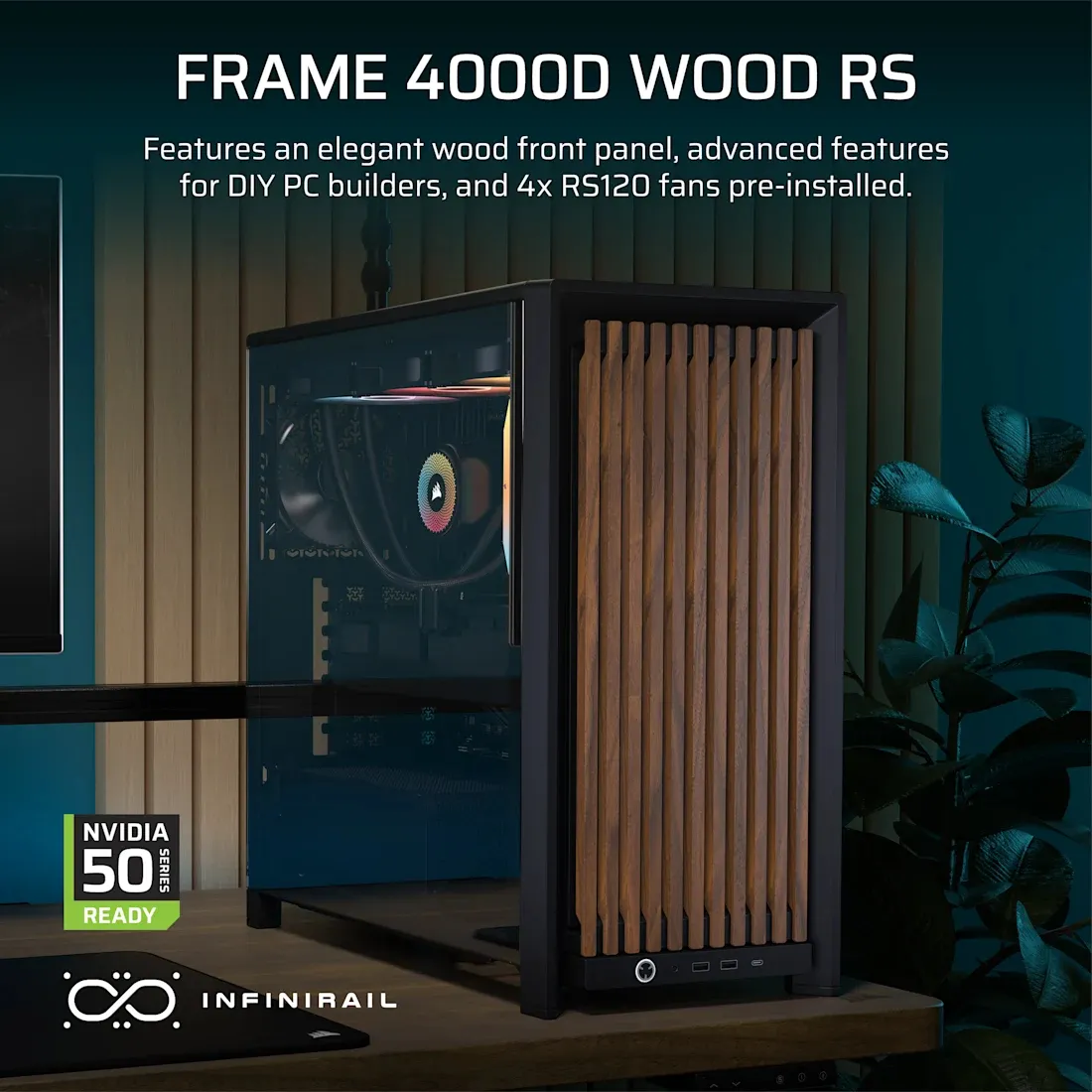 Corsair Frame 4000D Wood RS -miditornikotelo ikkunalla, musta, puu