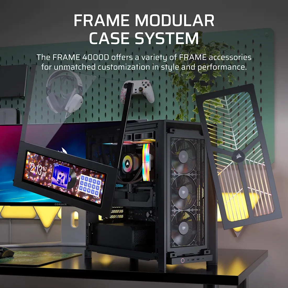 Corsair Frame 4000D Wood RS -miditornikotelo ikkunalla, musta, puu
