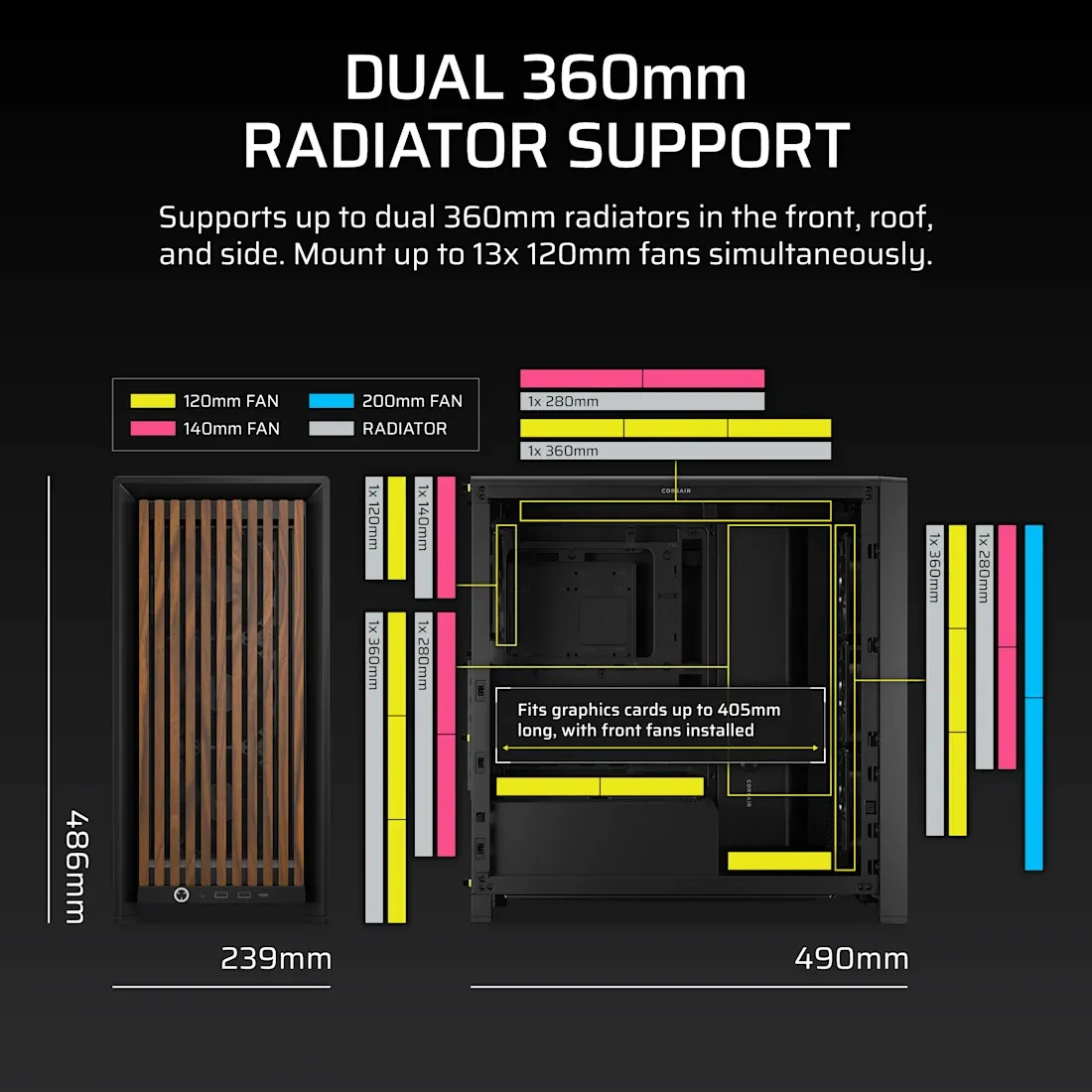 Corsair Frame 4000D Wood RS -miditornikotelo ikkunalla, musta, puu
