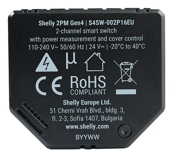 Shelly 2PM Gen4 2-pack - 2-kanals smart switch f&ouml;r styrning av gardiner, persienner och f&ouml;nsterluckor