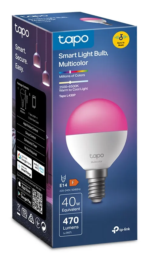 TP-Link Tapo L430P Smart Light Bulb E14 P45 4.8 Watts 470 Lumens Multicolour 1-pack