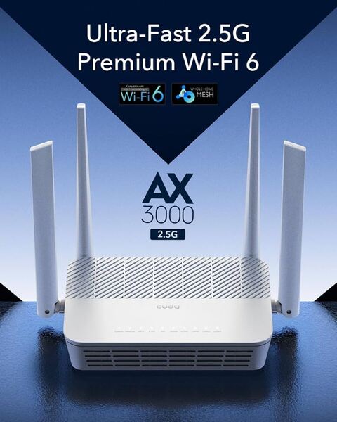Cudy WR3000H router, Wi-Fi 6, AX3000, med 2.5G WAN, svart